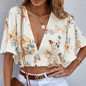 Deep V floral blouse